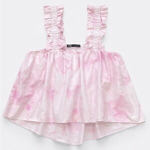 Zara Poplin Flutter Top in Pink Water Color